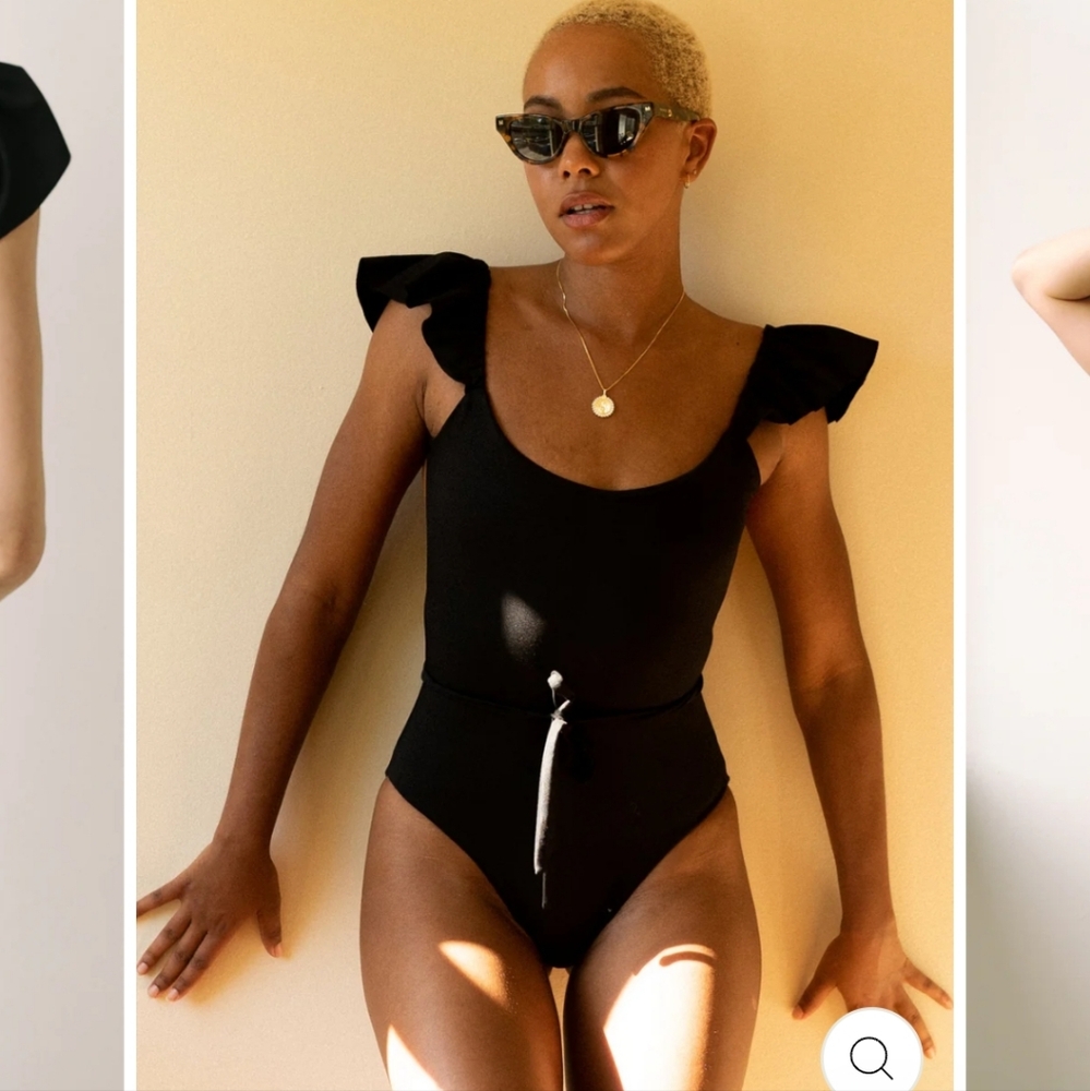 Londre Size S Espresso Ruffle Shoulder One Piece Swimsuit